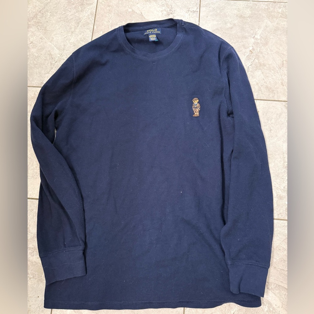 Polo Ralph Lauren Men's Preppy Polo Bear Waffle Knit Sleep Shirt Blue XL thermal